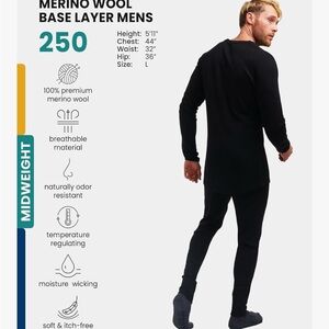 Merino.tech 100% Merino Wool Thermal Underwear For Men Medium, Black Oil